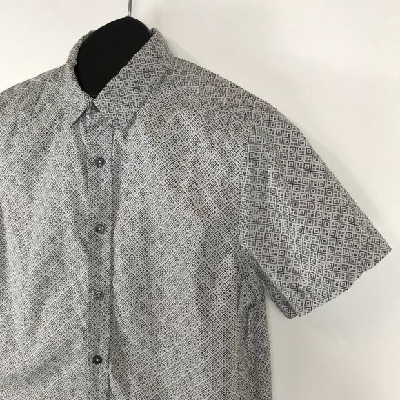 prAna Ulu Button Up Shirt Men's Small Geometric Print Short Sleeve 100% Organic - Picture 3 of 11